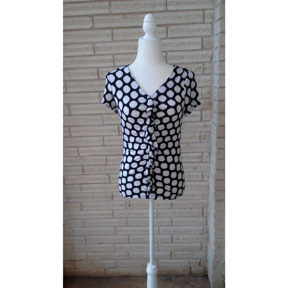 Alfani White Polka Dot Pullover Short Sleeve V-Neck Top Size P/P